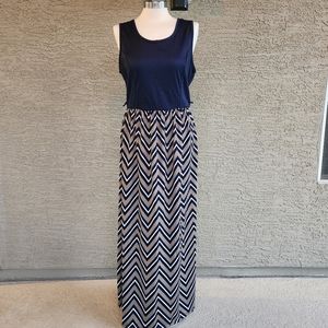 Klaxons chevron blue and tan maxi dress
